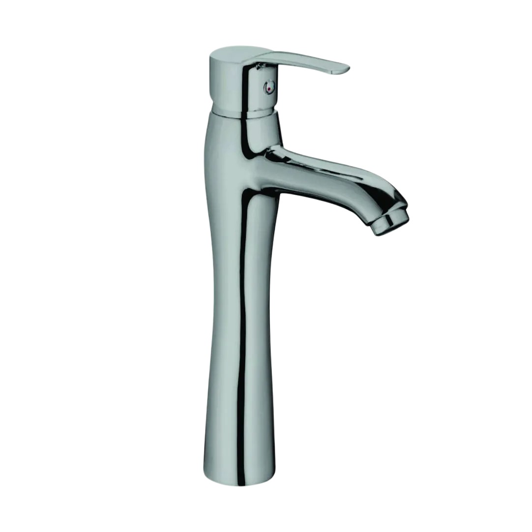 Exclusive bathroom basin mixer with elegant curved spout.